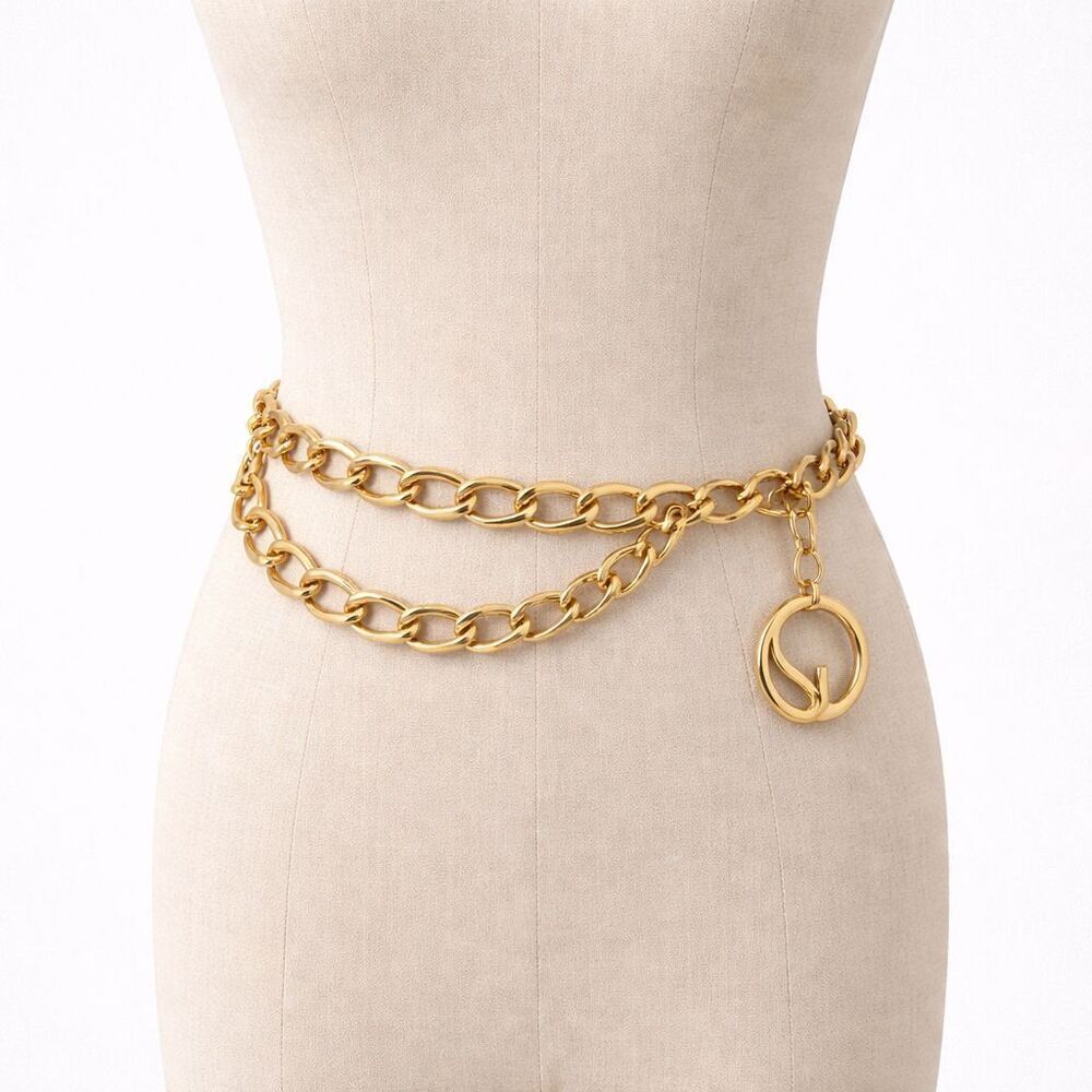 Vintage St. John Belt Gold Tone Adjustable Chain Link Signature Statement Logo
